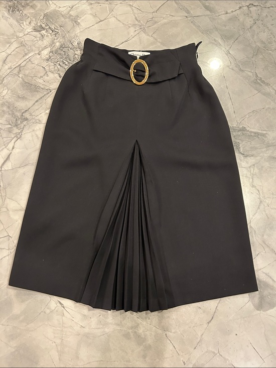 Dior Dresses & Skirts - Christian Dior Black Pleated Front Midi Skirt with Gold Buckle